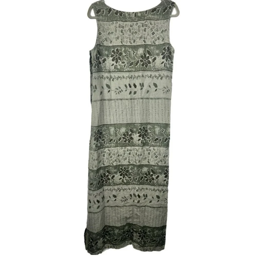VTG 90s Uniform John Paul Richard Womens Dress Sz‎ M Linen Green Maxi Floral Y2K